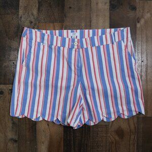Crown & Ivy Womans 20W PInk Blue White Striped Shelby Shorts Scalloped Hem